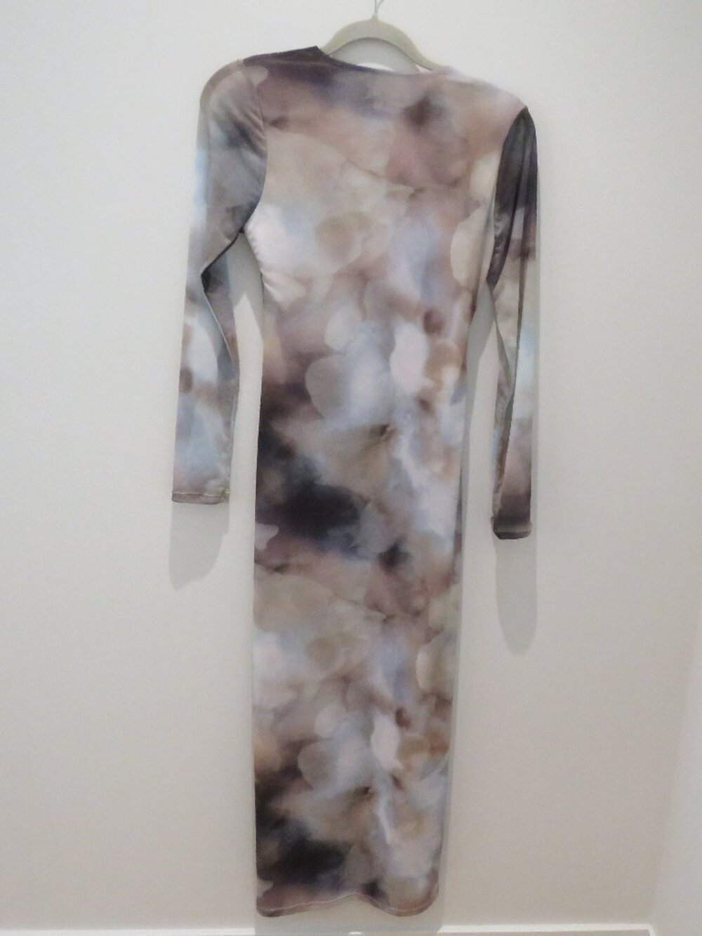 BOHME Jamie Watercolor Bodycon Mesh Maxi Dress XS Neutral Minimalist Abstract - Picture 10 of 15